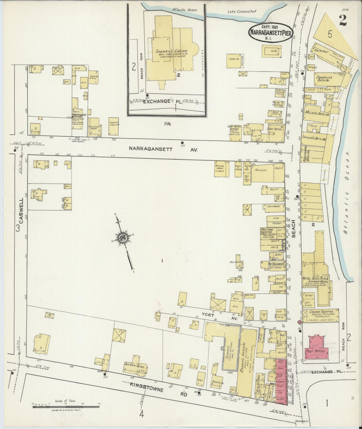 Sanborn Fire Insurance Map from Narragansett Pier, Washington County, Rhode Island (1921), Sheet #0002 - Complete Map Set gallery image, historic Sanborn map, vintage wall art, Rhode Island Rhode Island