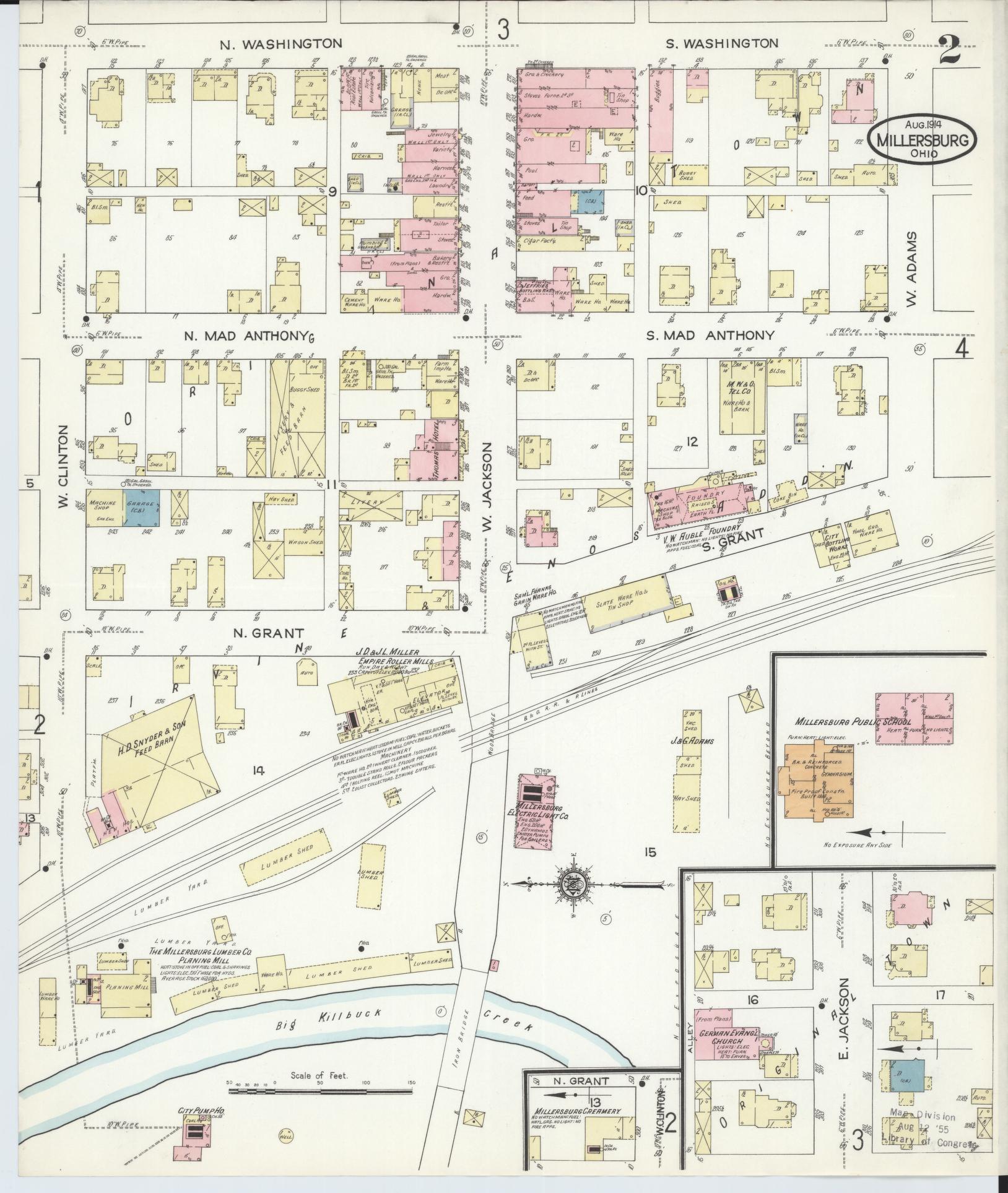 Sanborn Fire Insurance Map from Millersburg, Holmes County, Ohio (1914), Sheet #0002 - Complete Map Set gallery image, historic Sanborn map, vintage wall art, Ohio Ohio