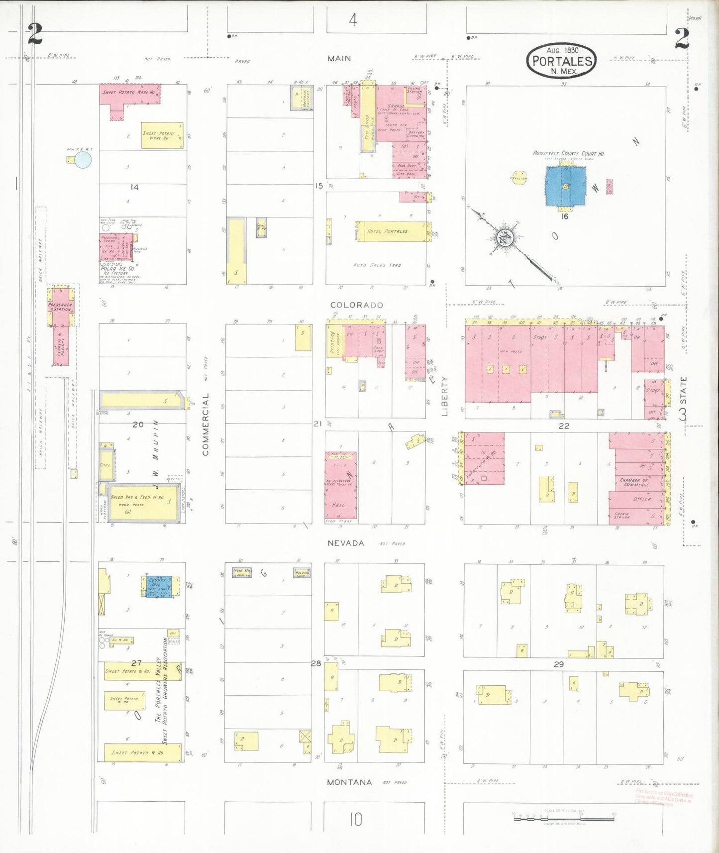 Sanborn Fire Insurance Map from Portales, Roosevelt County, New Mexico (1930), Sheet #0002 - Complete Map Set gallery image, historic Sanborn map, vintage wall art, New Mexico New Mexico