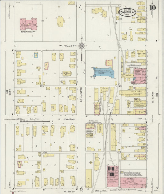 Sanborn Fire Insurance Map from Fond du Lac, Fond du Lac County, Wisconsin (1915), Sheet #0010 - Historic Sanborn Fire Insurance Map Print, vintage old map wall art, antique decor, genealogy gift, Wisconsin Wisconsin map
