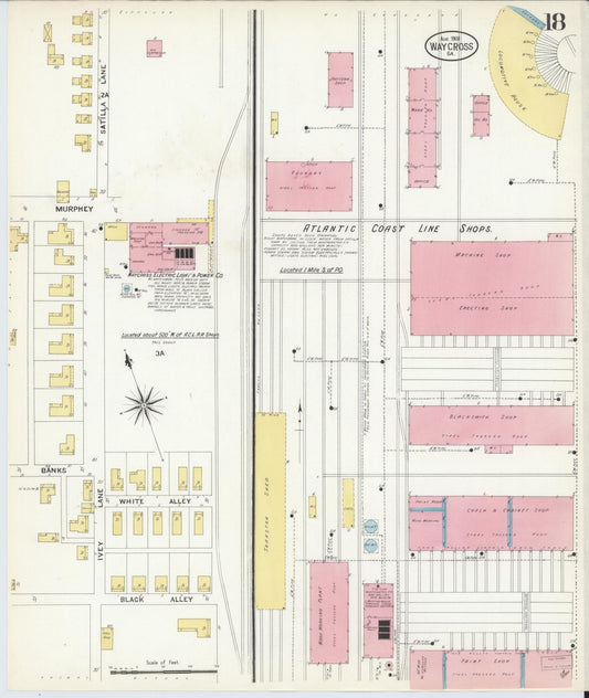 Sanborn Fire Insurance Map from Waycross, Ware County, Georgia (1908), Sheet #0018 - Historic Sanborn Fire Insurance Map Print, vintage old map wall art, antique decor, genealogy gift, Georgia Georgia map