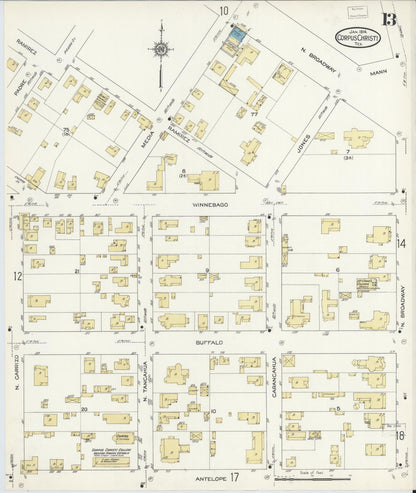 Sanborn Fire Insurance Map from Corpus Christi, Nueces County, Texas (1914), Sheet #0013 - Complete Map Set gallery image, historic Sanborn map, vintage wall art, Texas Texas