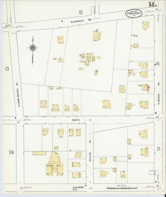 Sanborn Fire Insurance Map from Freeport, Nassau County, New York (1910), Sheet #0014 - Historic Sanborn Fire Insurance Map Print, vintage old map wall art, antique decor, genealogy gift, New York New York map