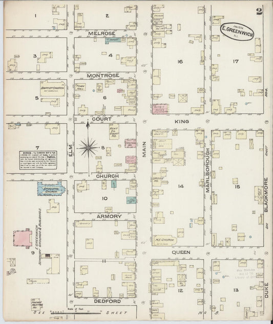 Sanborn Fire Insurance Map from East Greenwich, Kent County, Rhode Island (1884), Sheet #0002 - Historic Sanborn Fire Insurance Map Print, vintage old map wall art, antique decor, genealogy gift, Rhode Island Rhode Island map