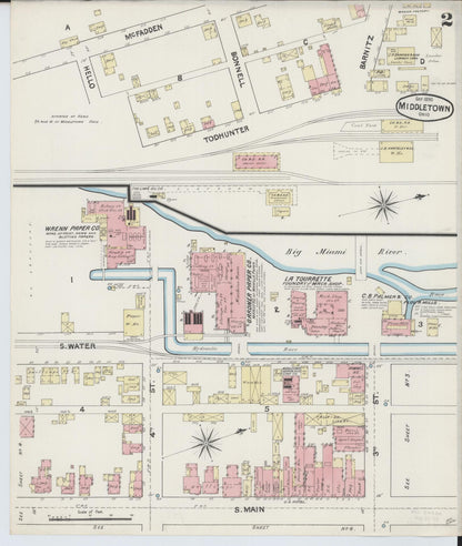 Sanborn Fire Insurance Map from Middletown, Butler County, Ohio (1890), Sheet #0002 - Historic Sanborn Fire Insurance Map Print, vintage old map wall art, antique decor, genealogy gift, Ohio Ohio map