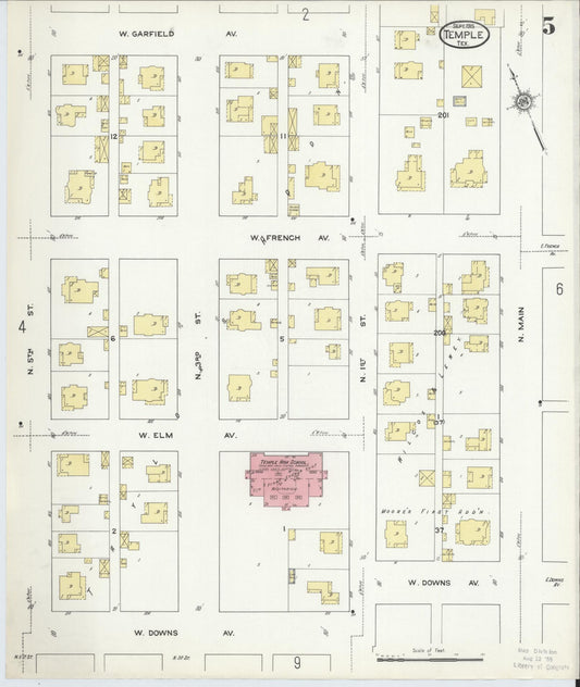 Sanborn Fire Insurance Map from Temple, Bell County, Texas (1915), Sheet #0005 - Historic Sanborn Fire Insurance Map Print, vintage old map wall art, antique decor, genealogy gift, Texas Texas map