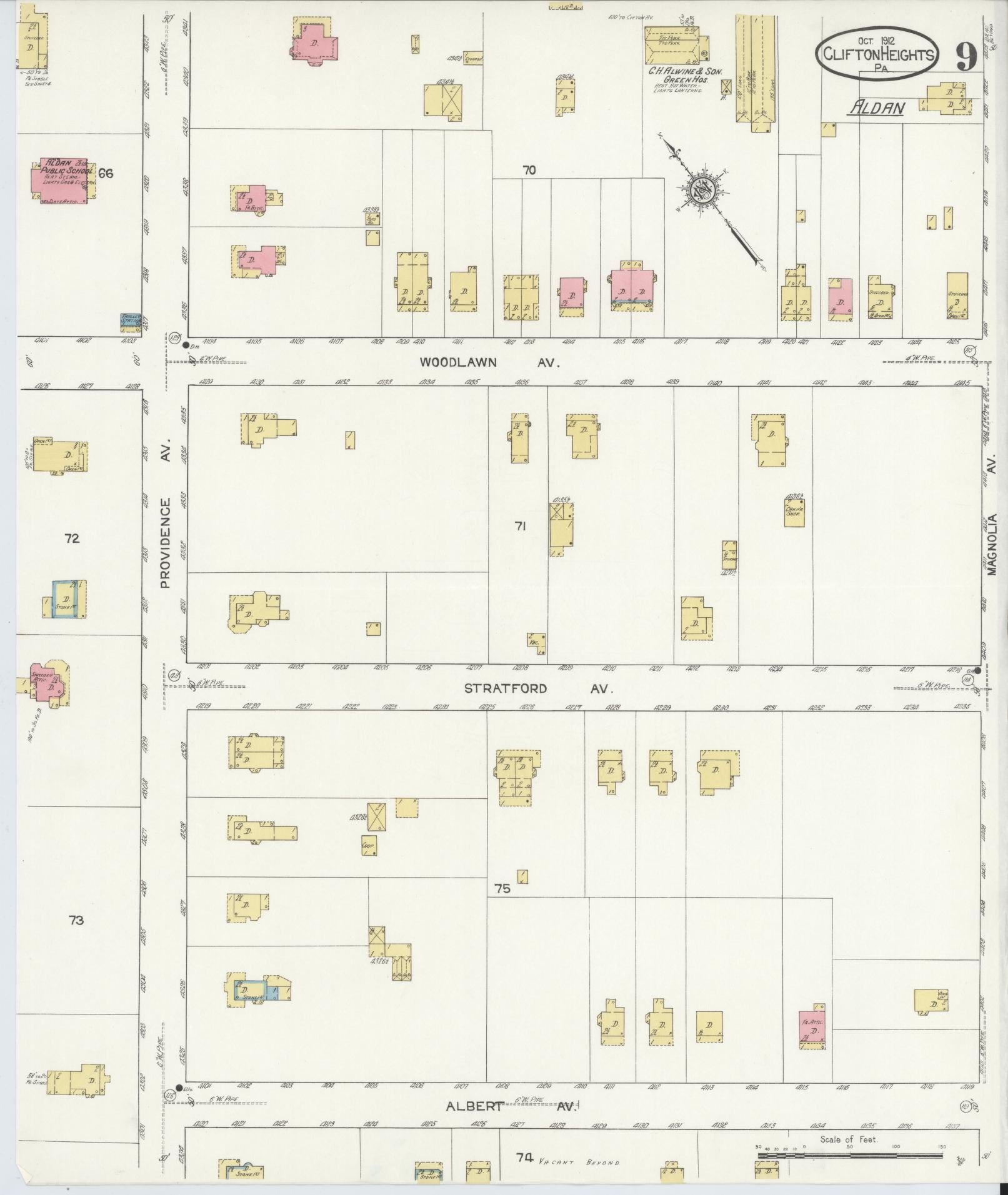 Sanborn Fire Insurance Map from Clifton Heights, Delaware County, Pennsylvania (1912), Sheet #0009 - Historic Sanborn Fire Insurance Map Print, vintage old map wall art, antique decor, genealogy gift, Clifton Heights Delaware map