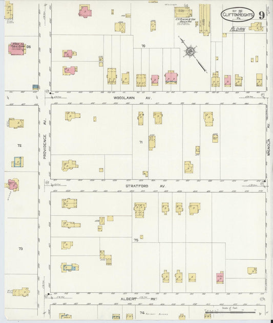 Sanborn Fire Insurance Map from Clifton Heights, Delaware County, Pennsylvania (1912), Sheet #0009 - Historic Sanborn Fire Insurance Map Print, vintage old map wall art, antique decor, genealogy gift, Clifton Heights Delaware map