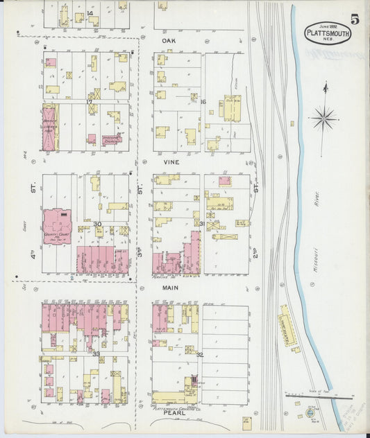 Sanborn Fire Insurance Map from Plattsmouth, Cass County, Nebraska (1892), Sheet #0005 - Historic Sanborn Fire Insurance Map Print, vintage old map wall art, antique decor, genealogy gift, Nebraska Nebraska map