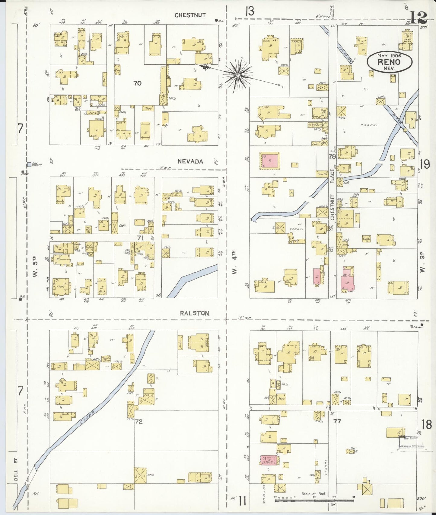 Sanborn Fire Insurance Map from Reno, Washoe County, Nevada (1906), Sheet #0012 - Complete Map Set gallery image, historic Sanborn map, vintage wall art, Nevada Nevada
