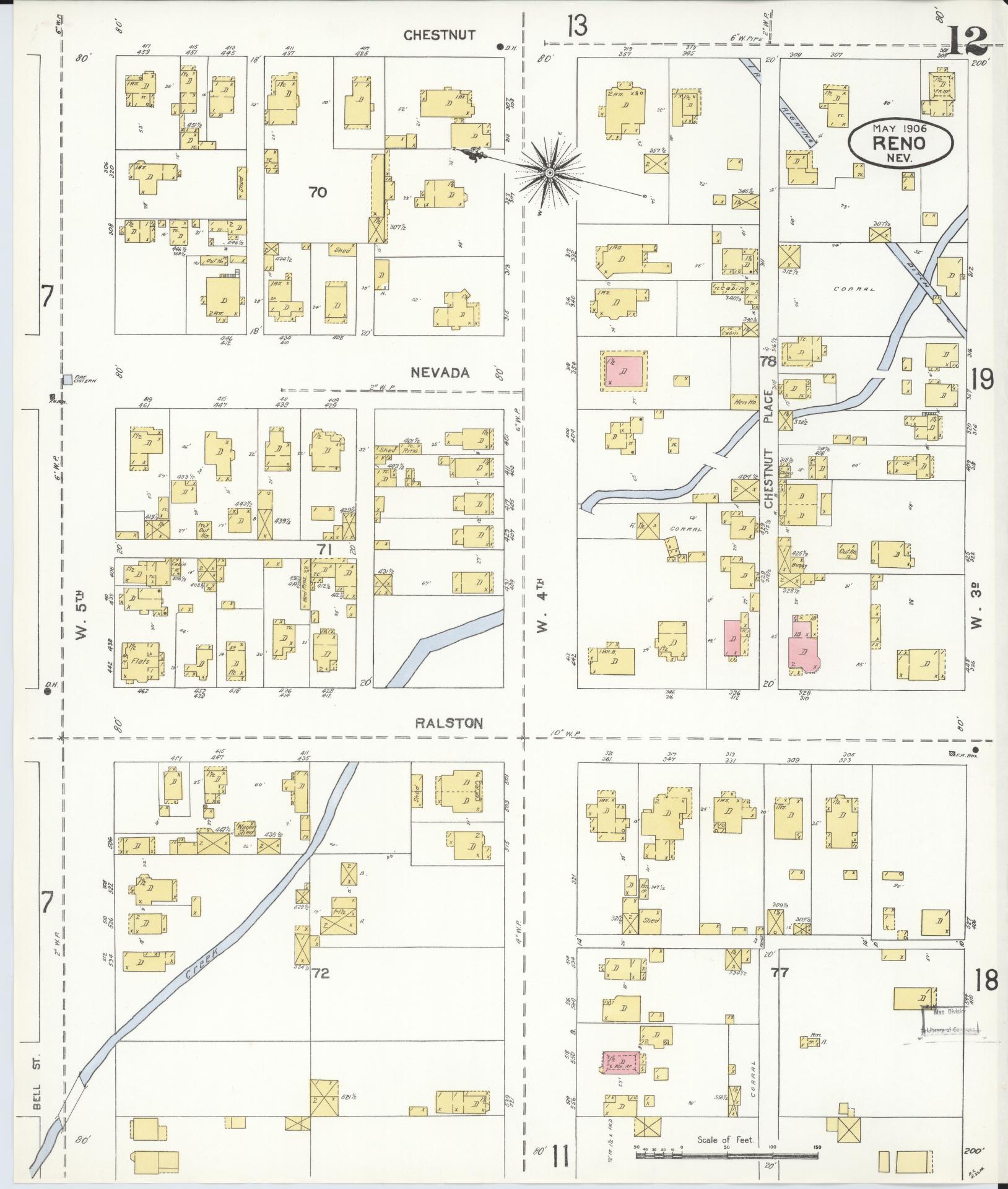 Sanborn Fire Insurance Map from Reno, Washoe County, Nevada (1906), Sheet #0012 - Complete Map Set gallery image, historic Sanborn map, vintage wall art, Nevada Nevada