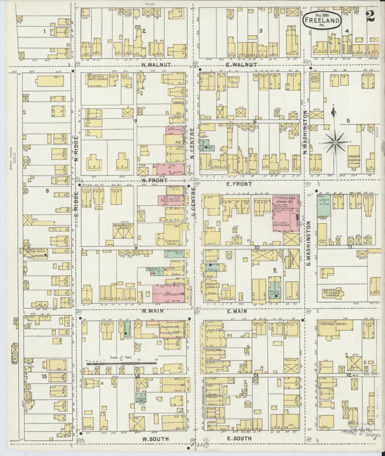 Sanborn Fire Insurance Map from Freeland, Luzerne County, Pennsylvania (1895), Sheet #0002 - Historic Sanborn Fire Insurance Map Print, vintage old map wall art, antique decor, genealogy gift, Pennsylvania Pennsylvania map