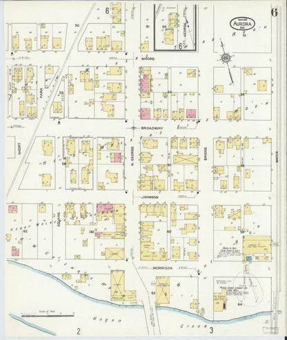 Sanborn Fire Insurance Map from Aurora, Dearborn County, Indiana (1911), Sheet #0006 - Historic Sanborn Fire Insurance Map Print, vintage old map wall art, antique decor, genealogy gift, Indiana Indiana map