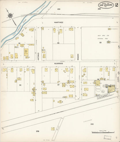 Sanborn Fire Insurance Map from San Leandro, Alameda County, California (1911), Sheet #0002 - Complete Map Set gallery image, historic Sanborn map, vintage wall art, California California