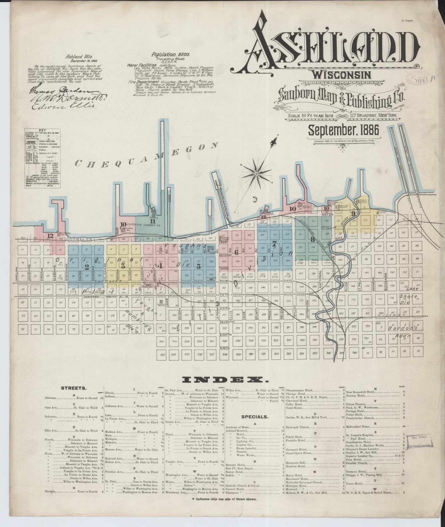 Sanborn Fire Insurance Map from Ashland, Ashland County, Wisconsin (1886), Sheet #0001 - Complete Map Set gallery image, historic Sanborn map, vintage wall art, Wisconsin Wisconsin