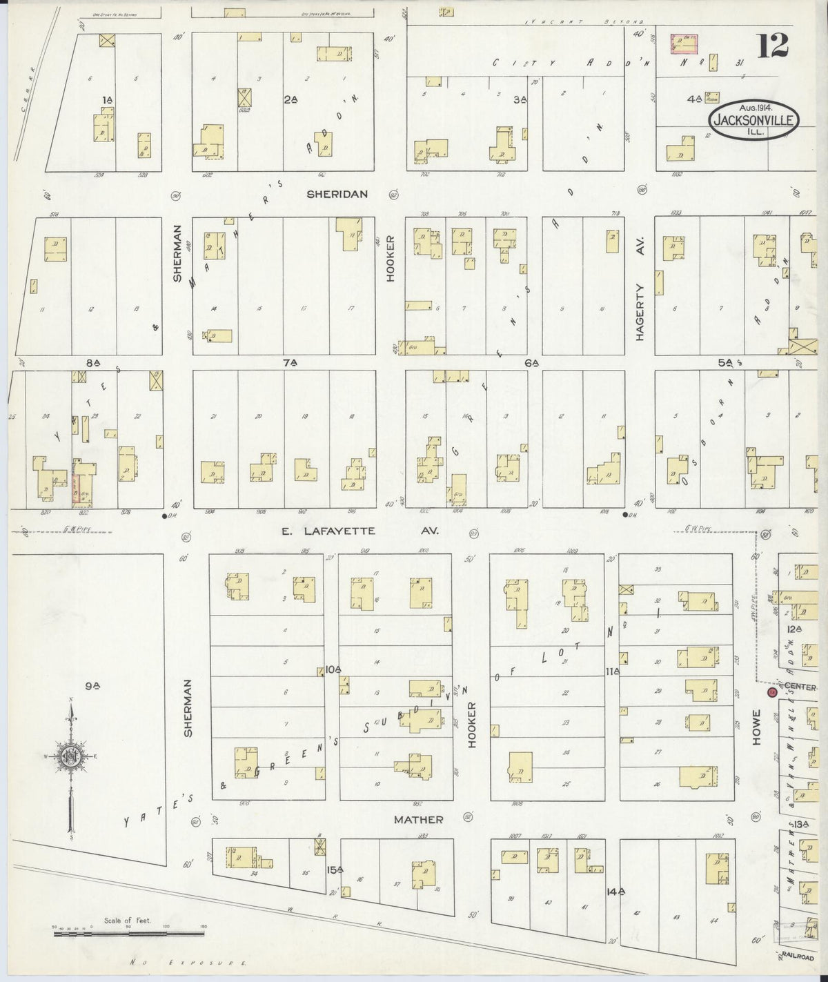 Sanborn Fire Insurance Map from Jacksonville, Morgan County, Illinois (1914), Sheet #0012 - Complete Map Set gallery image, historic Sanborn map, vintage wall art, Illinois Illinois