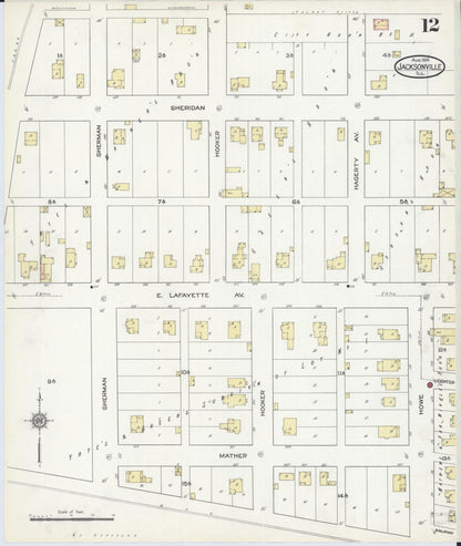 Sanborn Fire Insurance Map from Jacksonville, Morgan County, Illinois (1914), Sheet #0012 - Complete Map Set gallery image, historic Sanborn map, vintage wall art, Illinois Illinois