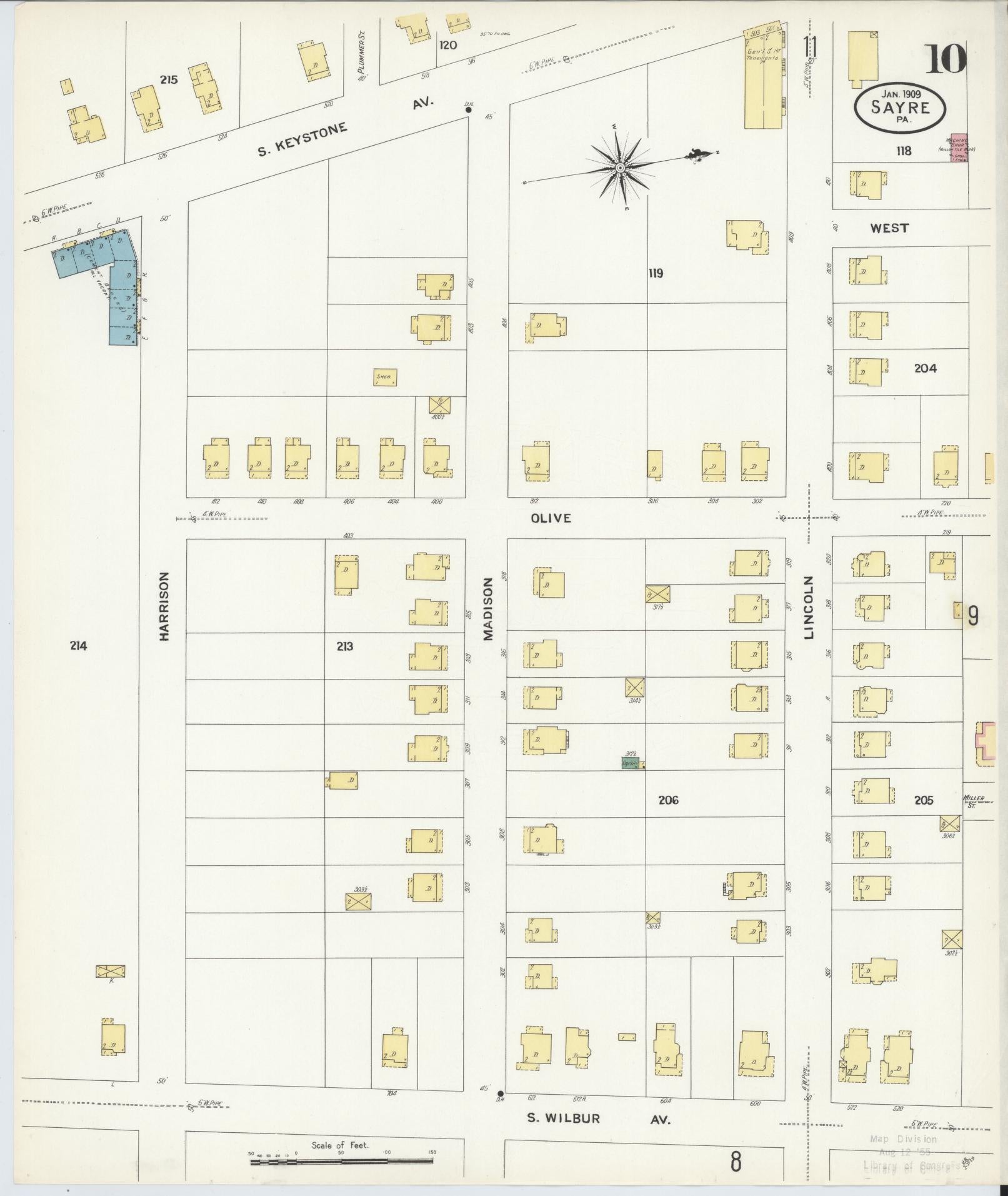 Sanborn Fire Insurance Map from Sayre, Bradford County, Pennsylvania (1909), Sheet #0010 - Complete Map Set gallery image, historic Sanborn map, vintage wall art, Pennsylvania Pennsylvania
