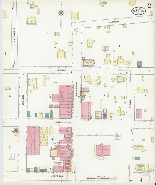 Sanborn Fire Insurance Map from Marion, Perry County, Alabama (1910), Sheet #0002 - Historic Sanborn Fire Insurance Map Print, vintage old map wall art, antique decor, genealogy gift, Alabama Alabama map
