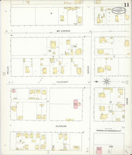 Sanborn Fire Insurance Map from Prescott, Yavapai County, Arizona (1895), Sheet #0011 - Historic Sanborn Fire Insurance Map Print, vintage old map wall art, antique decor, genealogy gift, Arizona Arizona map