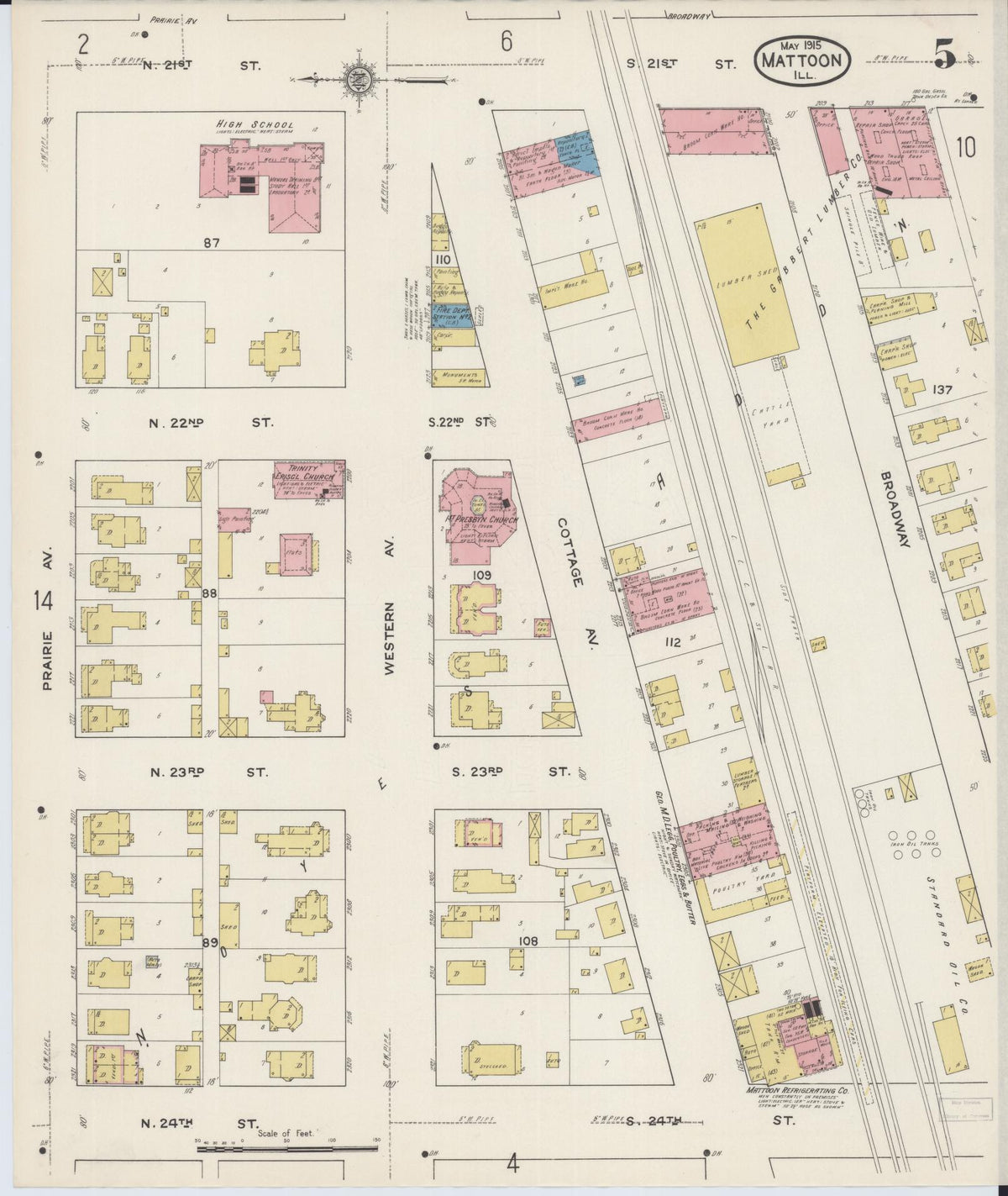 Sanborn Fire Insurance Map from Mattoon, Coles County, Illinois (1915), Sheet #0005 - Complete Map Set gallery image, historic Sanborn map, vintage wall art, Illinois Illinois