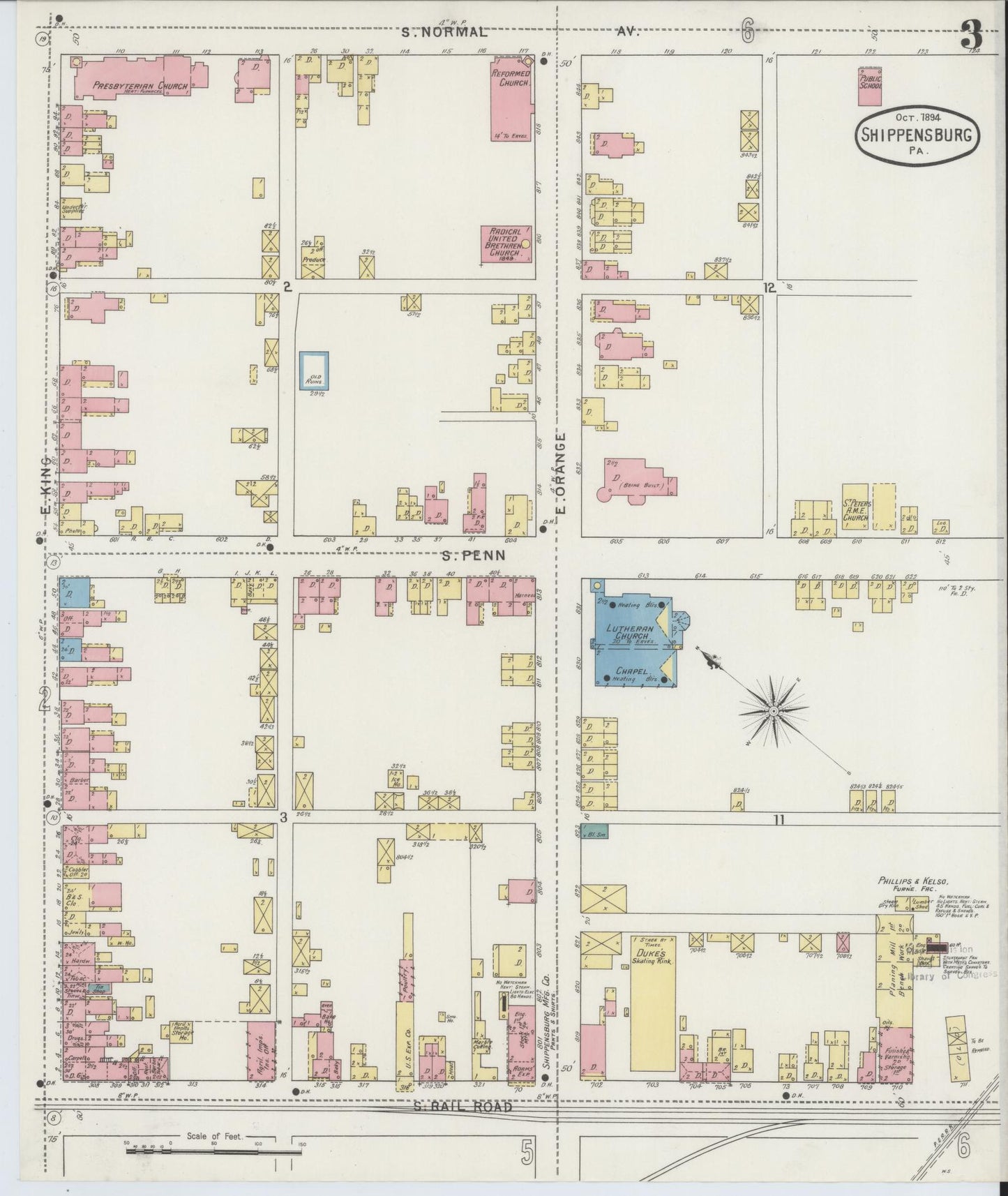 Sanborn Fire Insurance Map from Shippensburg, Cumberland And Franklin Counties, Pennsylvania (1894), Sheet #0003 - Historic Sanborn Fire Insurance Map Print, vintage old map wall art, antique decor, genealogy gift, Counties Pennsylvania map