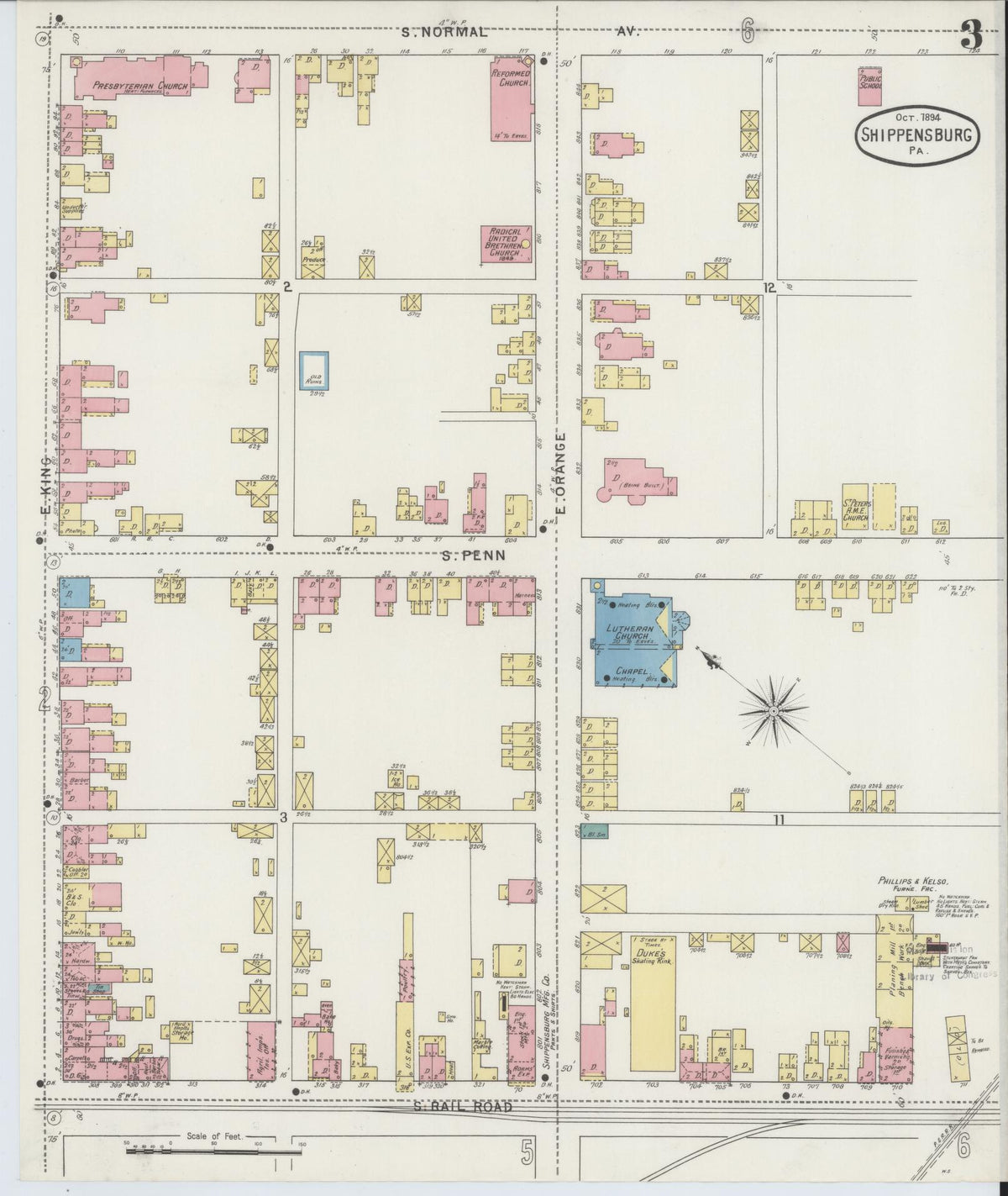 Sanborn Fire Insurance Map from Shippensburg, Cumberland And Franklin Counties, Pennsylvania (1894), Sheet #0003 - Historic Sanborn Fire Insurance Map Print, vintage old map wall art, antique decor, genealogy gift, Counties Pennsylvania map