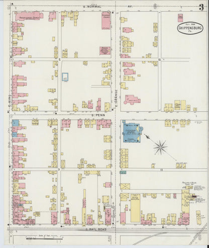 Sanborn Fire Insurance Map from Shippensburg, Cumberland And Franklin Counties, Pennsylvania (1894), Sheet #0003 - Historic Sanborn Fire Insurance Map Print, vintage old map wall art, antique decor, genealogy gift, Counties Pennsylvania map