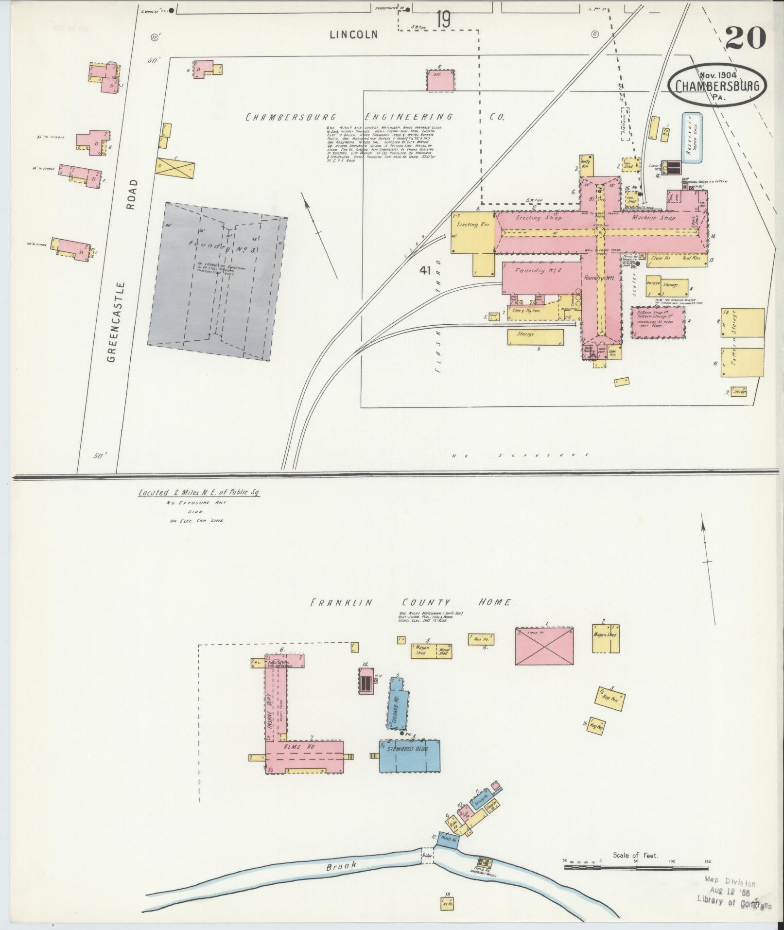 Sanborn Fire Insurance Map from Chambersburg, Franklin County, Pennsylvania (1904), Sheet #0020 - Historic Sanborn Fire Insurance Map Print, vintage old map wall art, antique decor, genealogy gift, Pennsylvania Pennsylvania map