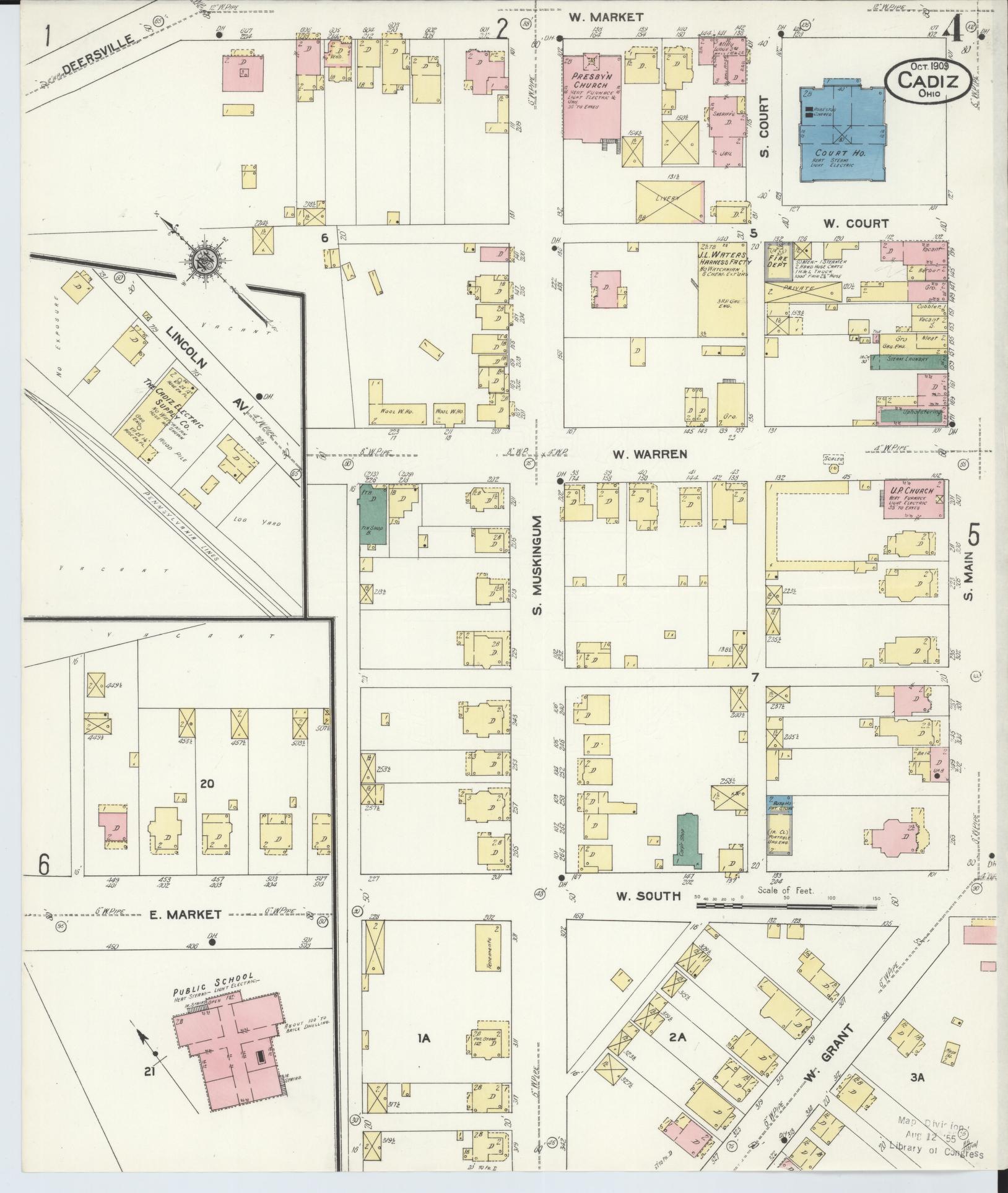 Sanborn Fire Insurance Map from Cadiz, Harrison County, Ohio (1909), Sheet #0004 - Complete Map Set gallery image, historic Sanborn map, vintage wall art, Ohio Ohio