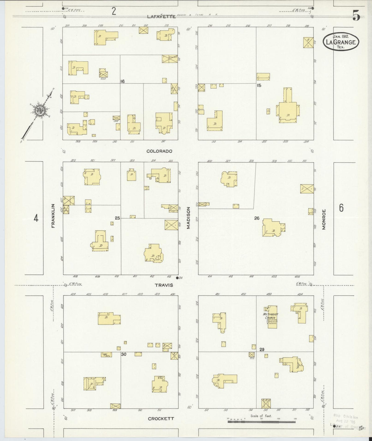 Sanborn Fire Insurance Map from La Grange, Fayette County, Texas (1912), Sheet #0005 - Historic Sanborn Fire Insurance Map Print, vintage old map wall art, antique decor, genealogy gift, Texas Texas map