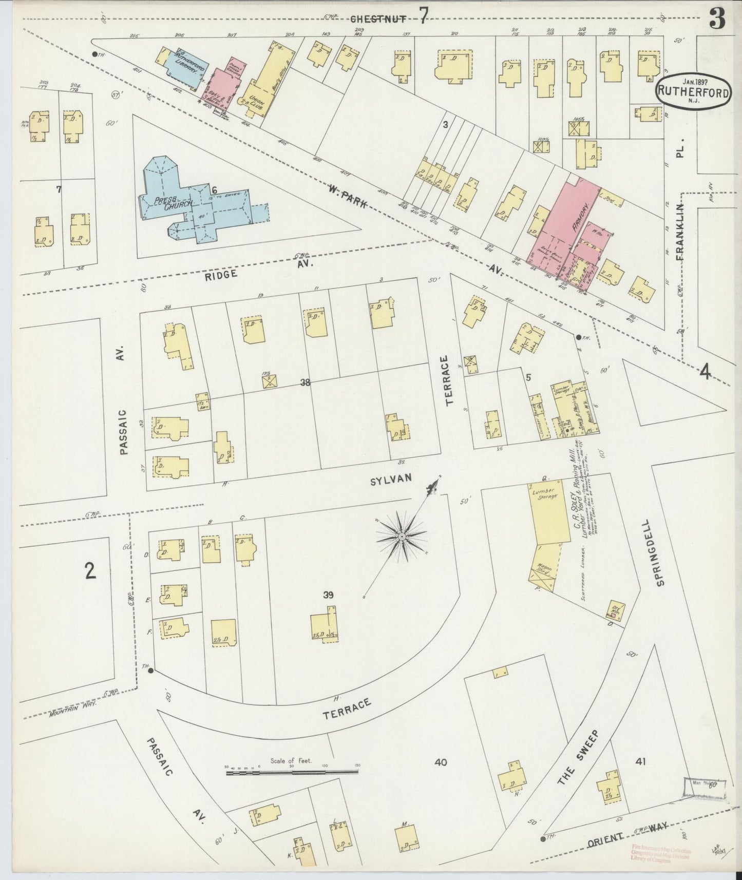 Sanborn Fire Insurance Map from Rutherford, Bergen County, New Jersey (1897), Sheet #0003 - Complete Map Set gallery image, historic Sanborn map, vintage wall art, New Jersey New Jersey