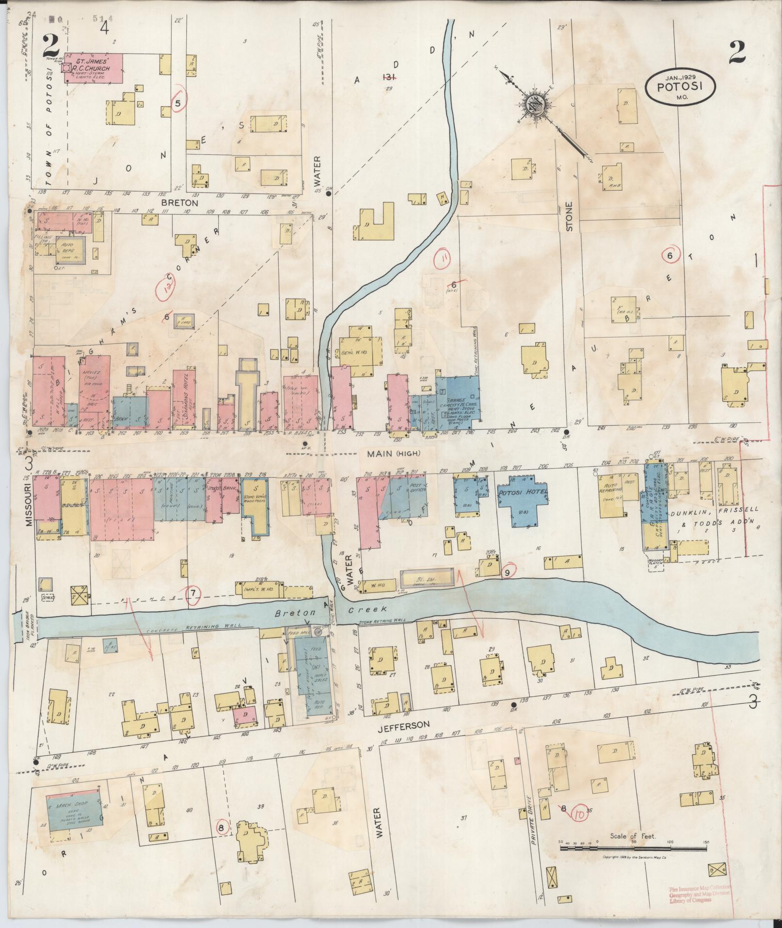 Sanborn Fire Insurance Map from Potosi, Washngton County, Missouri (1942), Sheet #0002 - Complete Map Set gallery image, historic Sanborn map, vintage wall art, Missouri Missouri