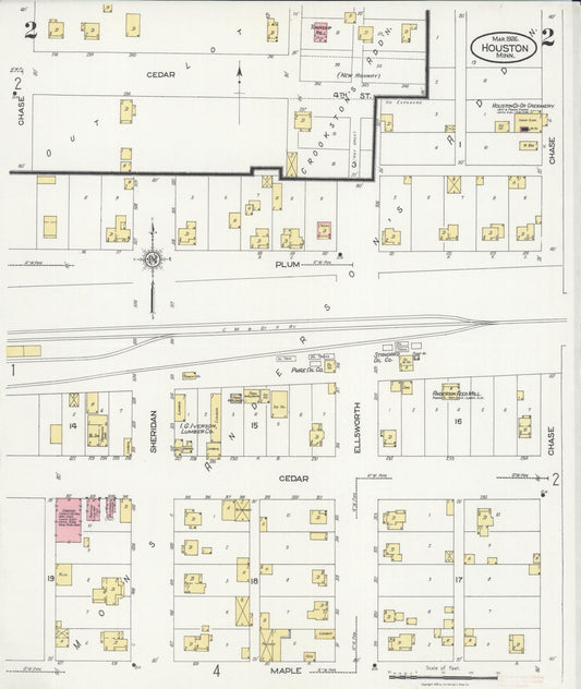 Sanborn Fire Insurance Map from Houston, Houston County, Minnesota (1926), Sheet #0002 - Historic Sanborn Fire Insurance Map Print, vintage old map wall art, antique decor, genealogy gift, Minnesota Minnesota map