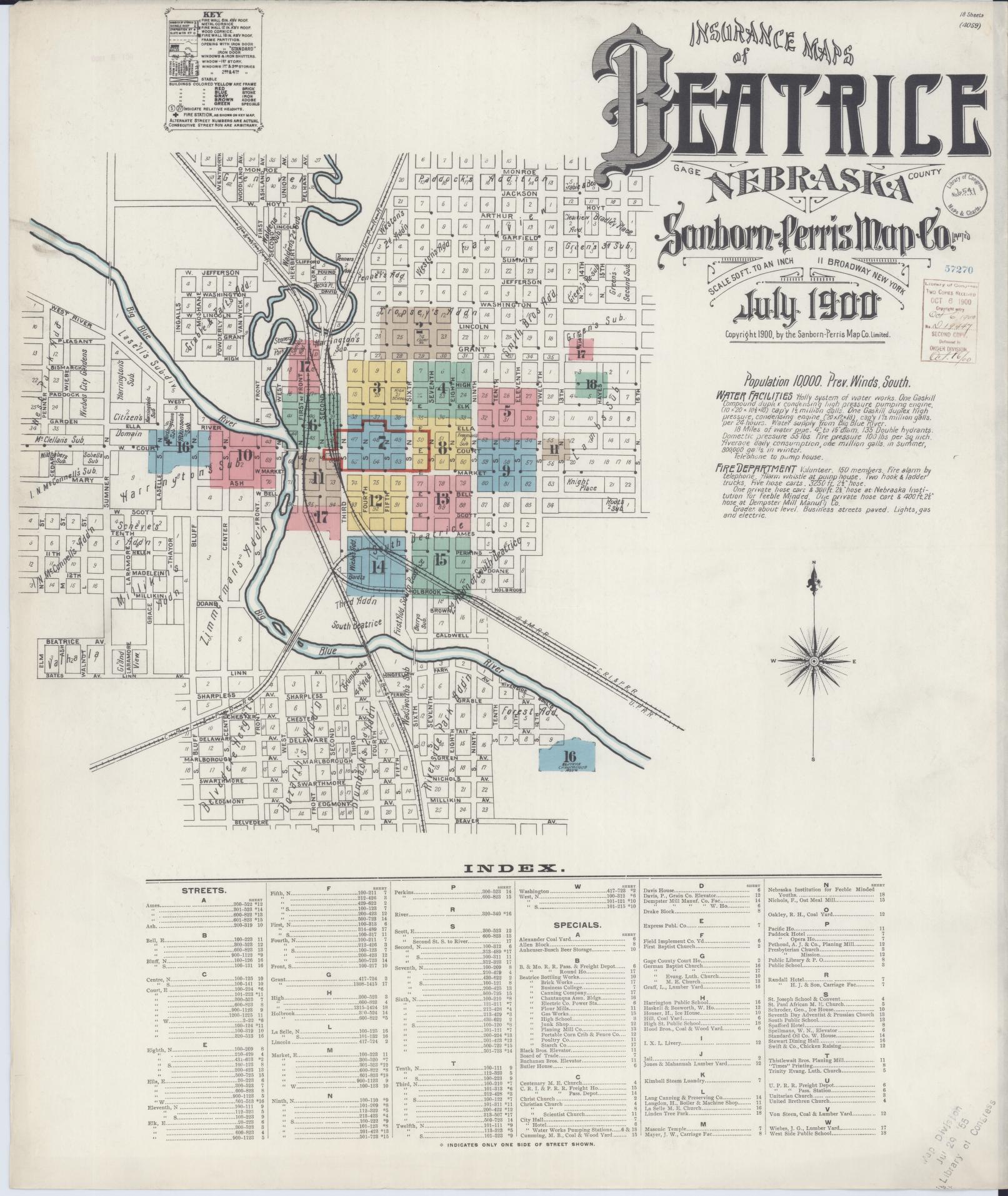Sanborn Fire Insurance Map from Beatrice, Gage County, Nebraska (1900), Sheet #0001 - Historic Sanborn Fire Insurance Map Print, vintage old map wall art, antique decor, genealogy gift, Nebraska Nebraska map