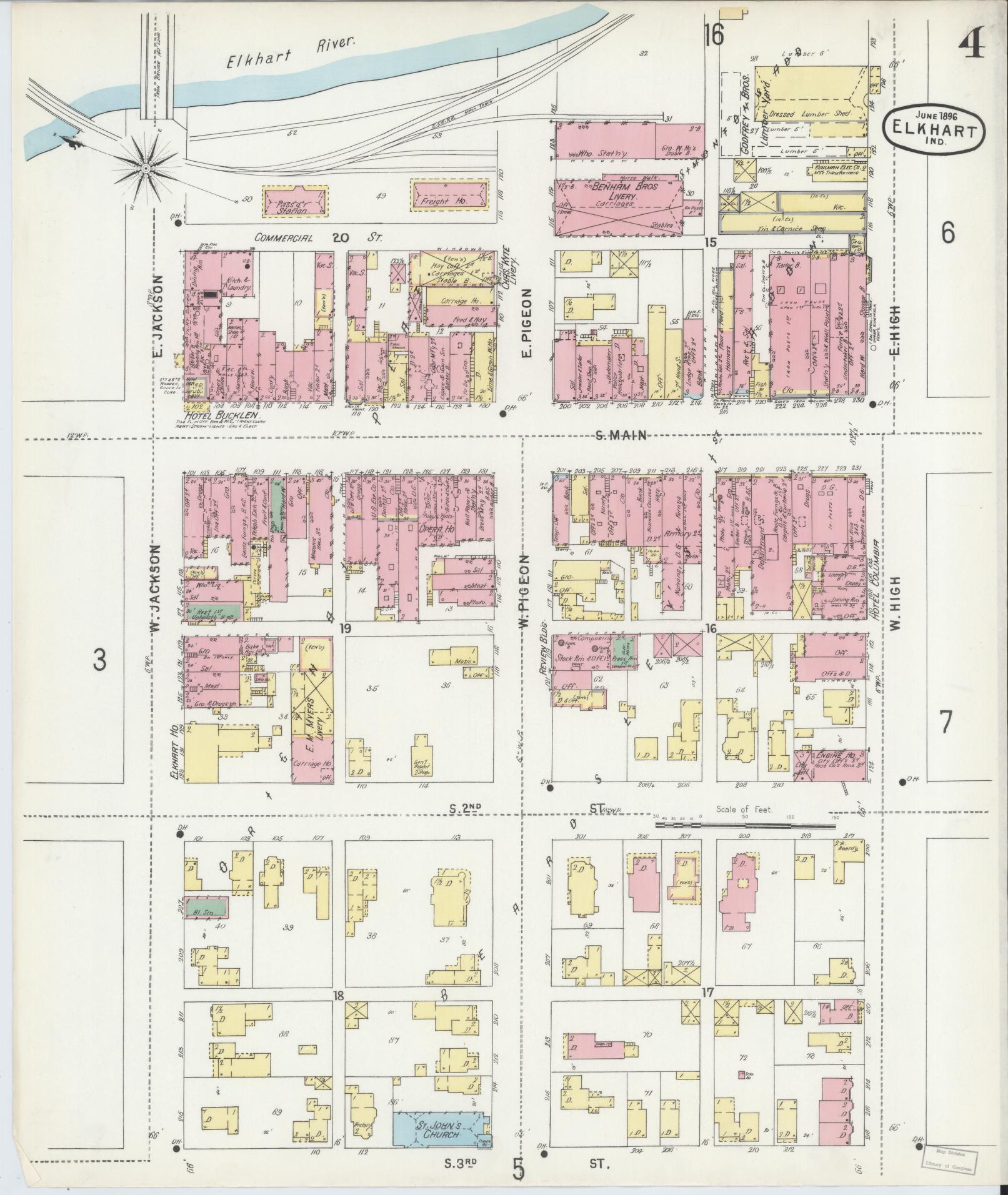 Sanborn Fire Insurance Map from Elkhart, Elkhart County, Indiana (1896), Sheet #0004 - Complete Map Set gallery image, historic Sanborn map, vintage wall art, Indiana Indiana