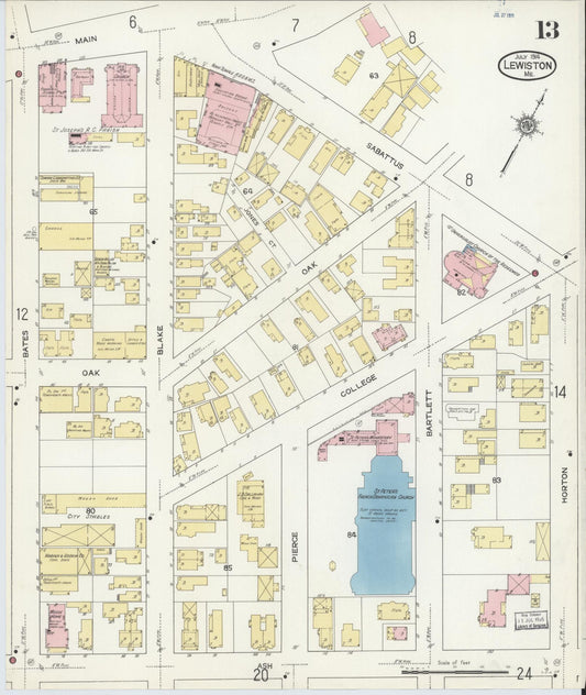Sanborn Fire Insurance Map from Lewiston, Androscoggin County, Maine (1914), Sheet #0013 - Historic Sanborn Fire Insurance Map Print, vintage old map wall art, antique decor, genealogy gift, Maine Maine map