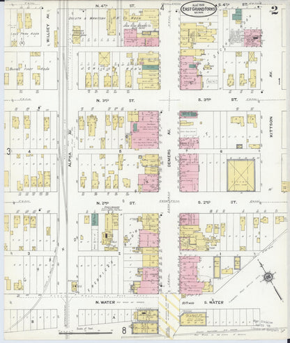 Sanborn Fire Insurance Map from East Grand Forks, Polk County, Minnesota (1909), Sheet #0002 - Complete Map Set gallery image, historic Sanborn map, vintage wall art, Minnesota Minnesota