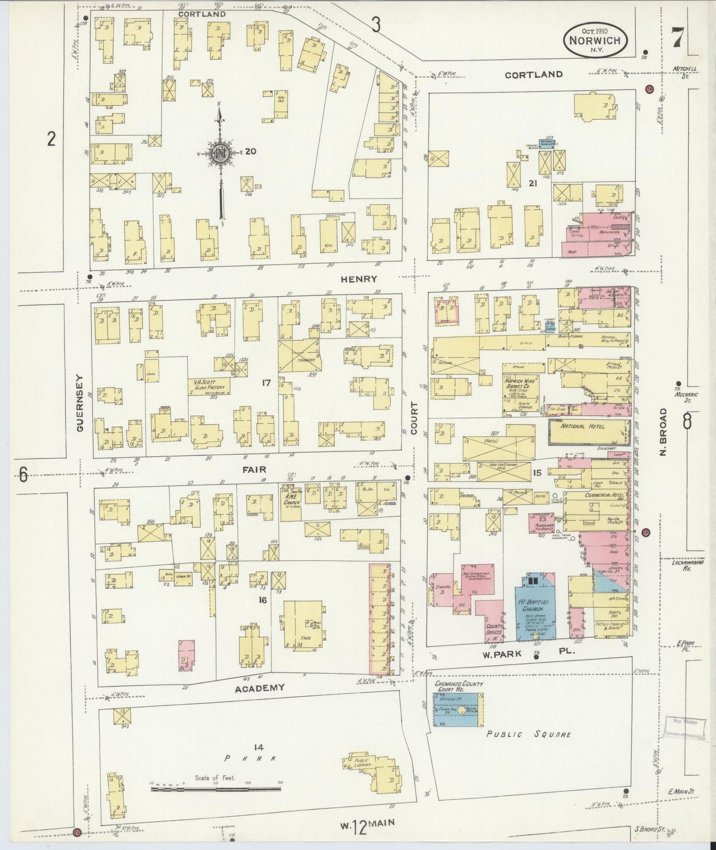 Sanborn Fire Insurance Map from Norwich, Chenango County, New York (1910), Sheet #0007 - Complete Map Set gallery image, historic Sanborn map, vintage wall art, New York New York