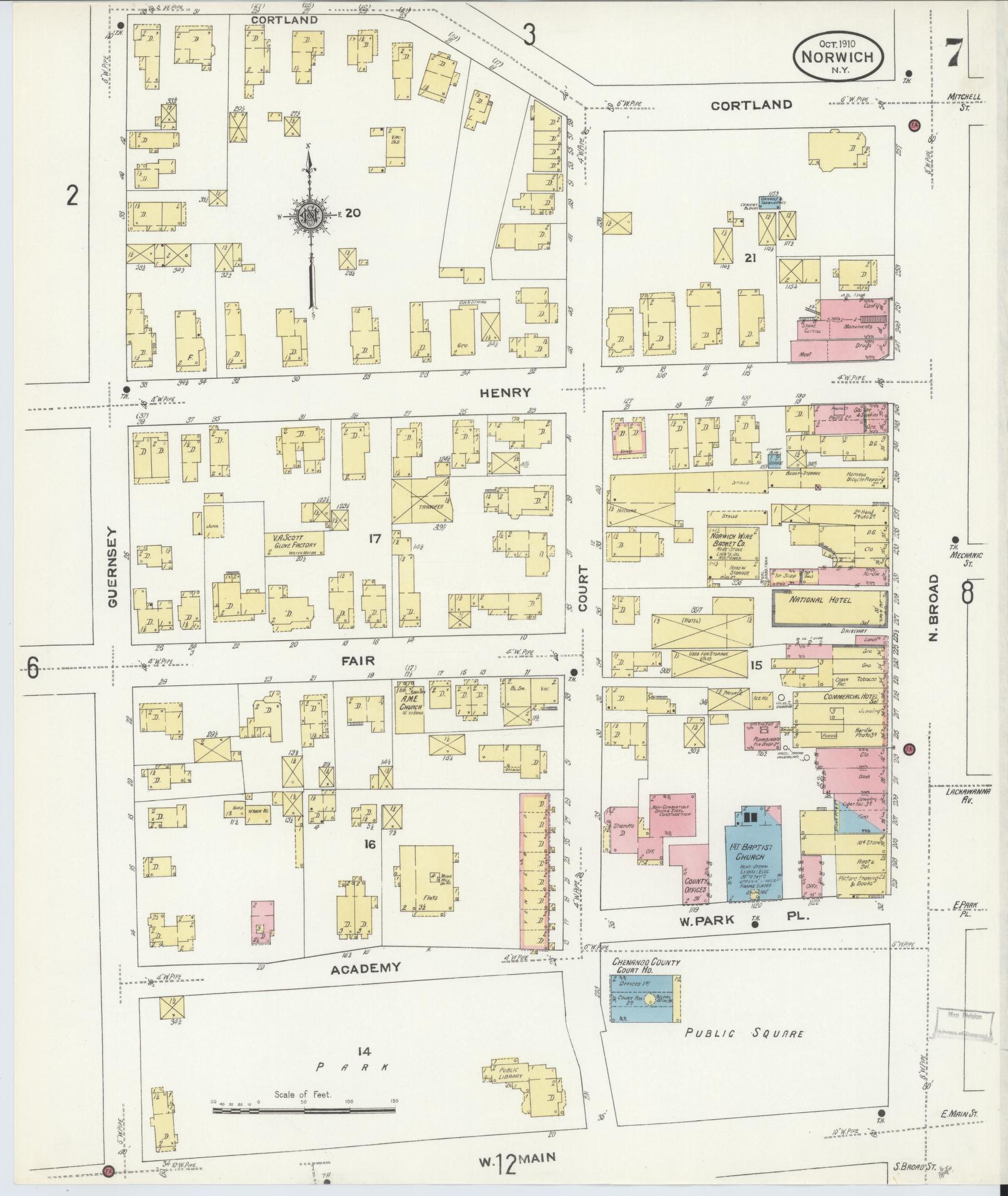 Sanborn Fire Insurance Map from Norwich, Chenango County, New York (1910), Sheet #0007 - Complete Map Set gallery image, historic Sanborn map, vintage wall art, New York New York