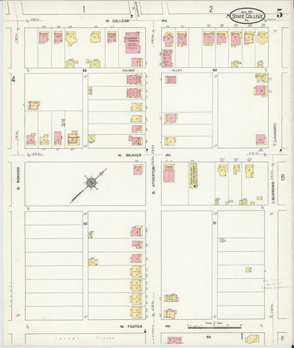 Sanborn Fire Insurance Map from State College, Centre County, Pennsylvania (1911), Sheet #0005 - Historic Sanborn Fire Insurance Map Print, vintage old map wall art, antique decor, genealogy gift, Pennsylvania Pennsylvania map