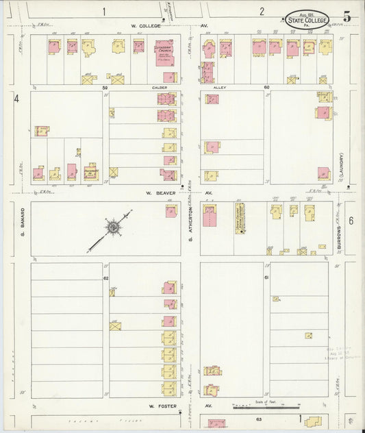 Sanborn Fire Insurance Map from State College, Centre County, Pennsylvania (1911), Sheet #0005 - Historic Sanborn Fire Insurance Map Print, vintage old map wall art, antique decor, genealogy gift, Pennsylvania Pennsylvania map