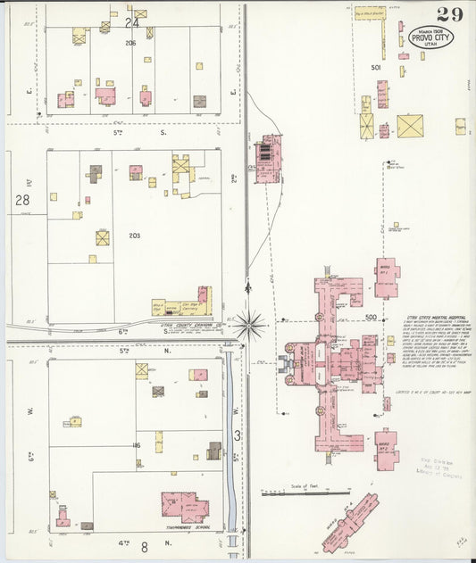 Sanborn Fire Insurance Map from Provo, Utah County, Utah (1908), Sheet #0029 - Historic Sanborn Fire Insurance Map Print, vintage old map wall art, antique decor, genealogy gift, Provo Utah map