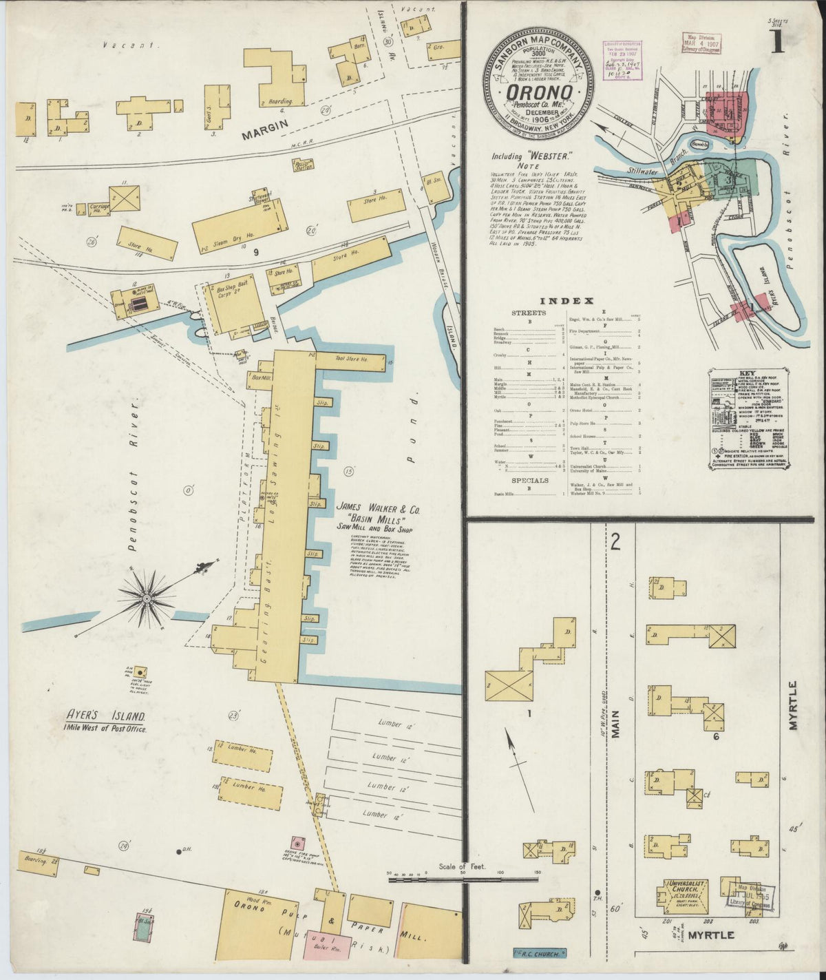 Sanborn Fire Insurance Map from Orono, Penobscot County, Maine (1906), Sheet #0001 - Complete Map Set gallery image, historic Sanborn map, vintage wall art, Maine Maine