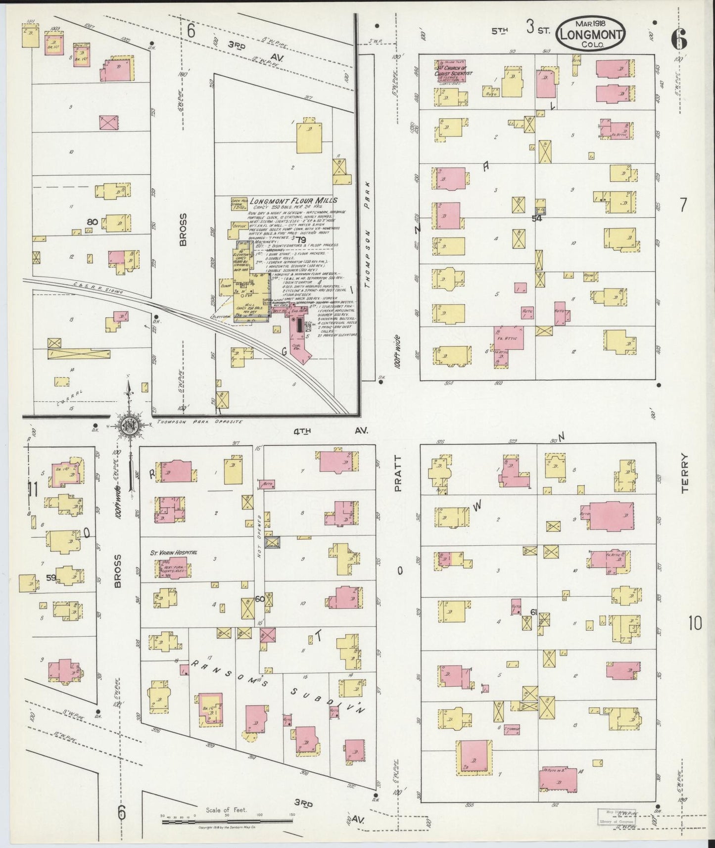 Sanborn Fire Insurance Map from Longmont, Boulder County, Colorado (1918), Sheet #0006 - Complete Map Set gallery image, historic Sanborn map, vintage wall art, Colorado Colorado