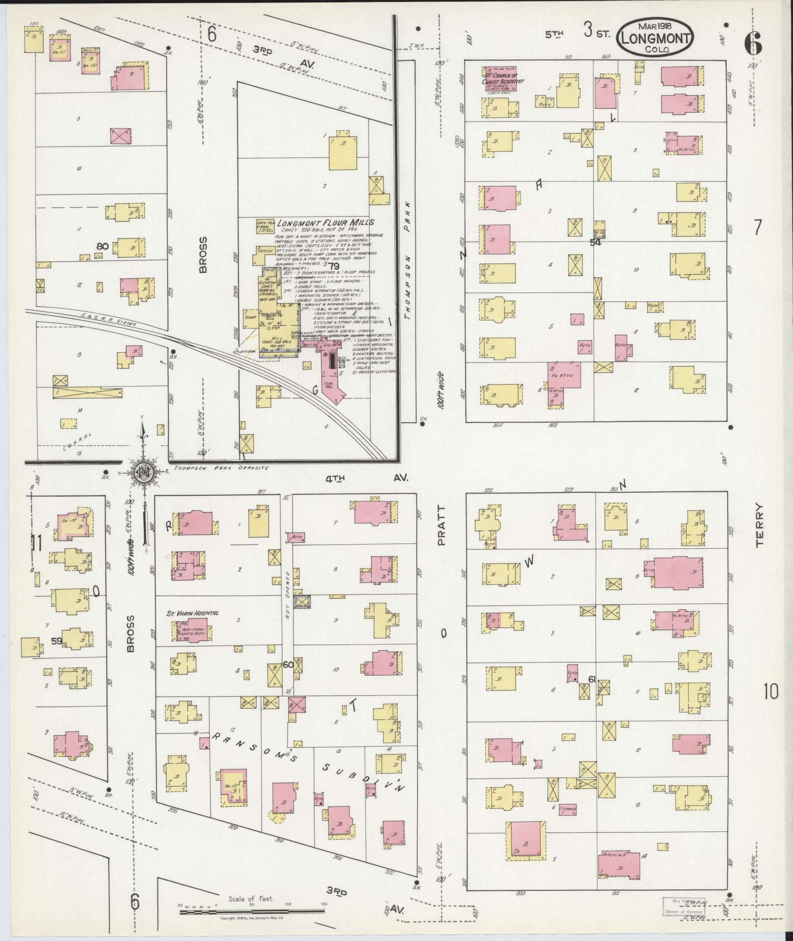 Sanborn Fire Insurance Map from Longmont, Boulder County, Colorado (1918), Sheet #0006 - Complete Map Set gallery image, historic Sanborn map, vintage wall art, Colorado Colorado