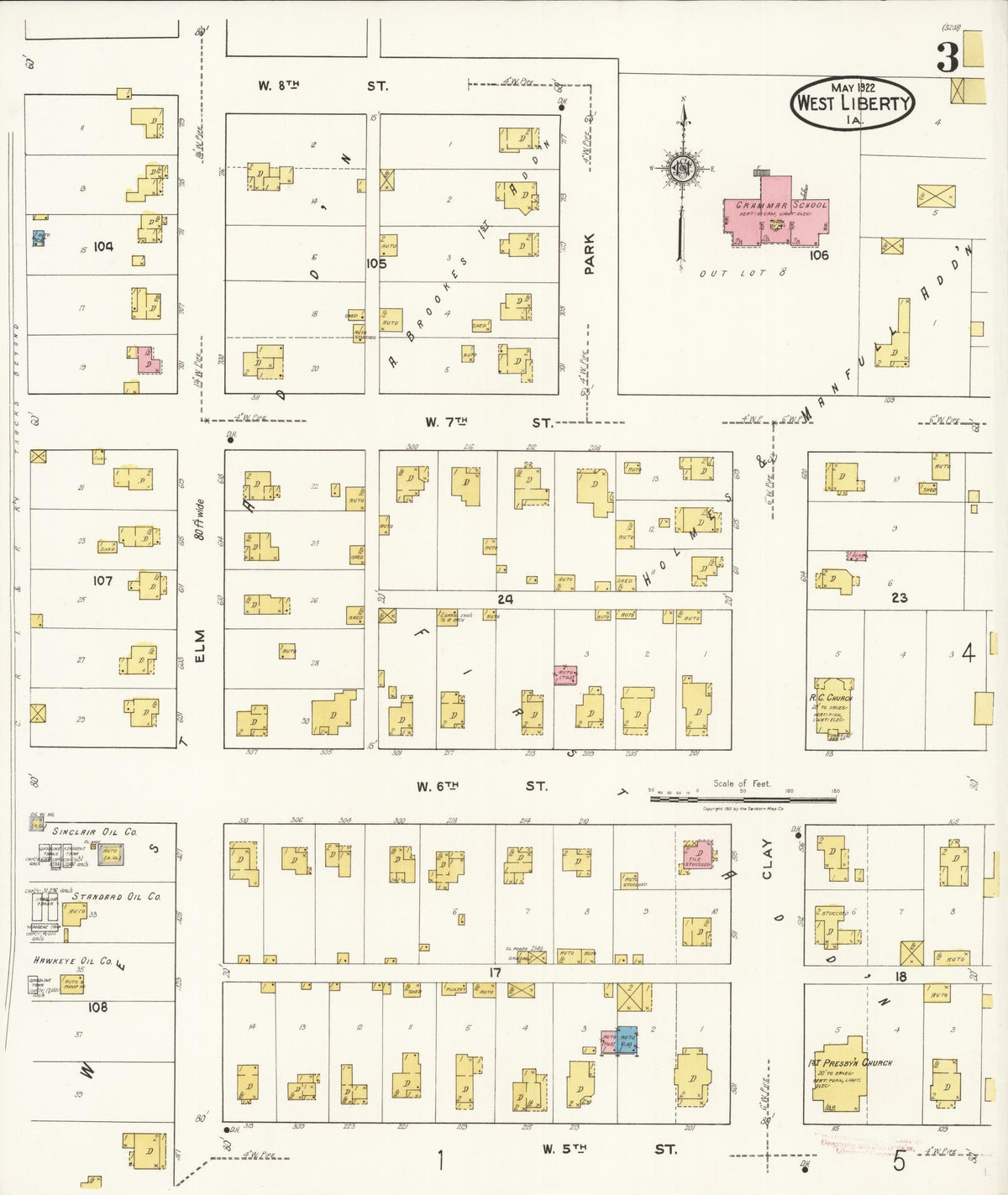 Sanborn Fire Insurance Map from West Liberty, Muscatine County, Iowa (1922), Sheet #0003 - Historic Sanborn Fire Insurance Map Print, vintage old map wall art