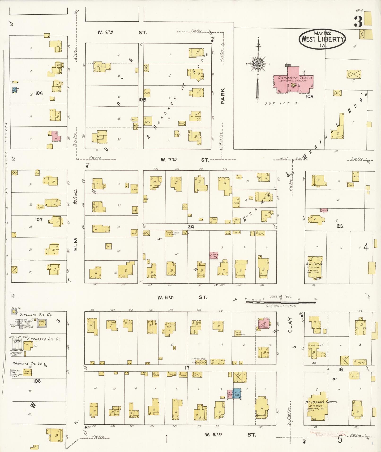 Sanborn Fire Insurance Map from West Liberty, Muscatine County, Iowa (1922), Sheet #0003 - Historic Sanborn Fire Insurance Map Print, vintage old map wall art