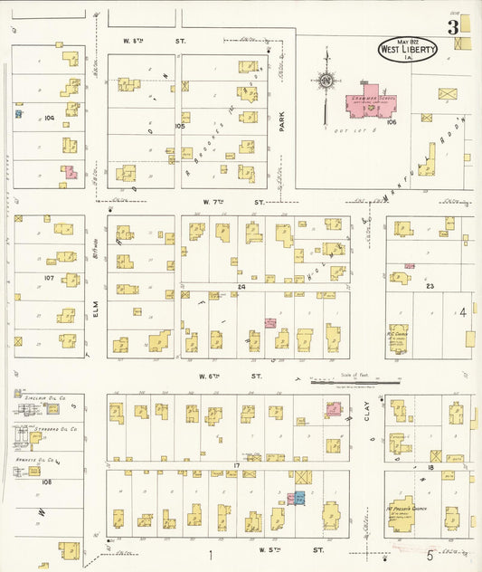 Sanborn Fire Insurance Map from West Liberty, Muscatine County, Iowa (1922), Sheet #0003 - Historic Sanborn Fire Insurance Map Print, vintage old map wall art