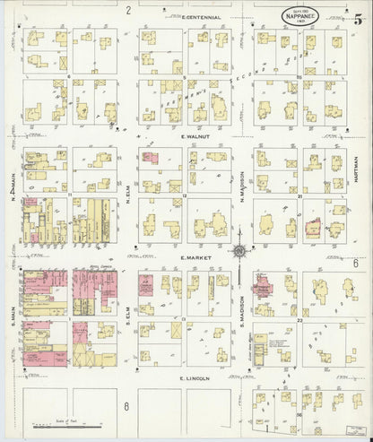 Sanborn Fire Insurance Map from Nappanee, Elkhart County, Indiana (1910), Sheet #0005 - Historic Sanborn Fire Insurance Map Print, vintage old map wall art, antique decor, genealogy gift, Indiana Indiana map